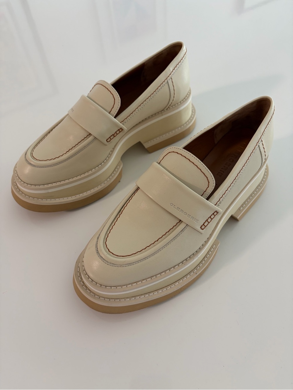 Robert Clergerie Cream Platform Penny Loafers